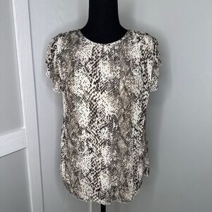 Cable & Gauge Animal Print Flutter Sleeve Blouse Size S NWT Animal Sheer Top